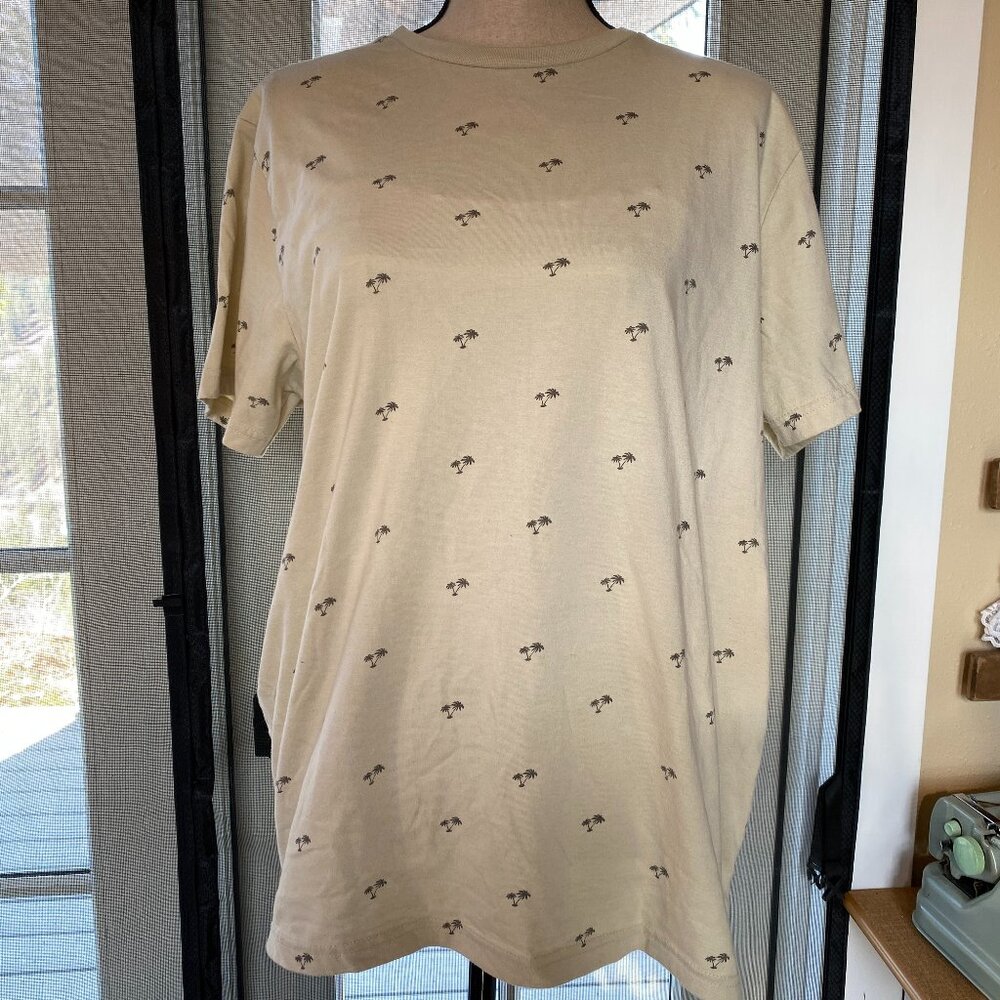 EUC Cactus Man Ricky Singh Men's XL Gray Palm Tree 100% Cotton Tan Crew T-Shirt